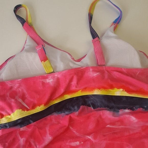 Pink Yellow Bright 2 Piece Swim Suit Tank Top - Picture 4 of 7